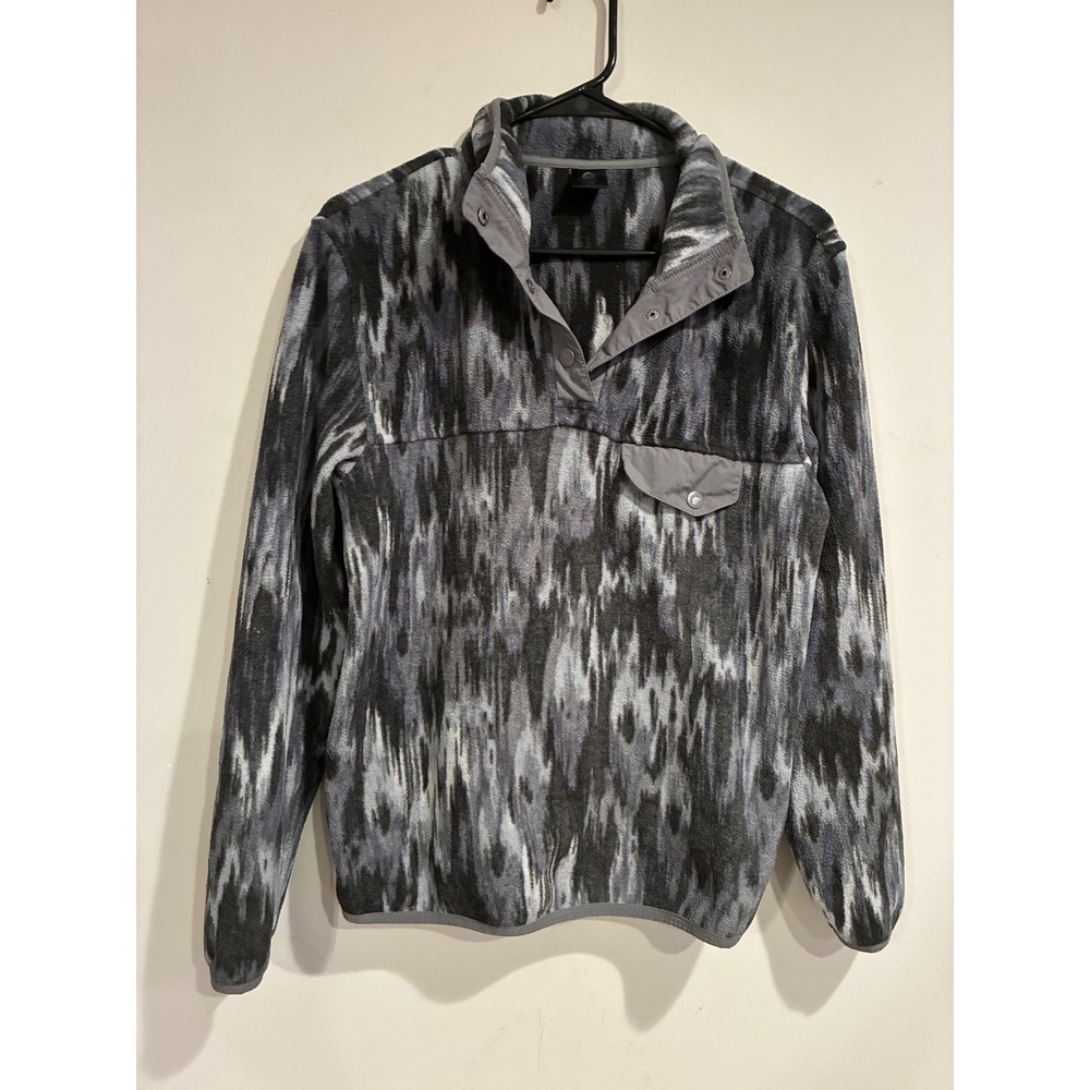 Sierra Designs Womens Gray Black Abstract Ikat Snap Fleece Pullover Small